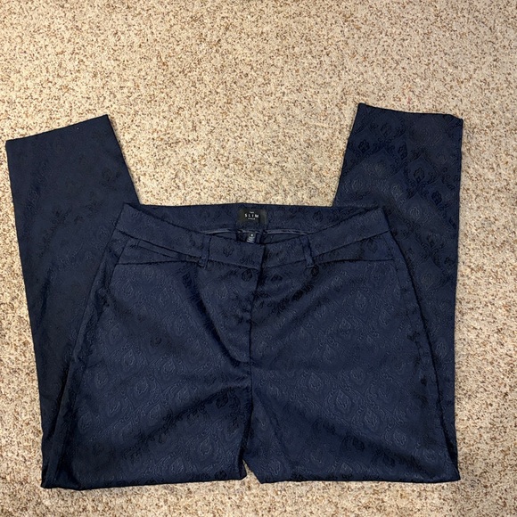White House Black Market Dark Navy Jacquard Slim Pants size 8 new inseam 26 - Picture 3 of 7